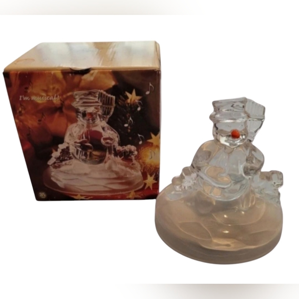 Cristal d'Arques Musical Frosty the Snowman Figurine Clear Vintage Original box